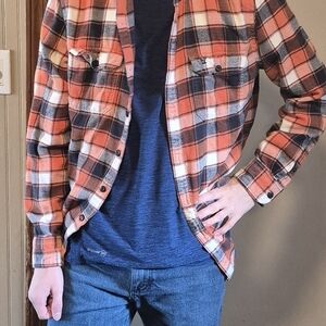 American Eagle Outfitters Orange and Black Plaid Shirt